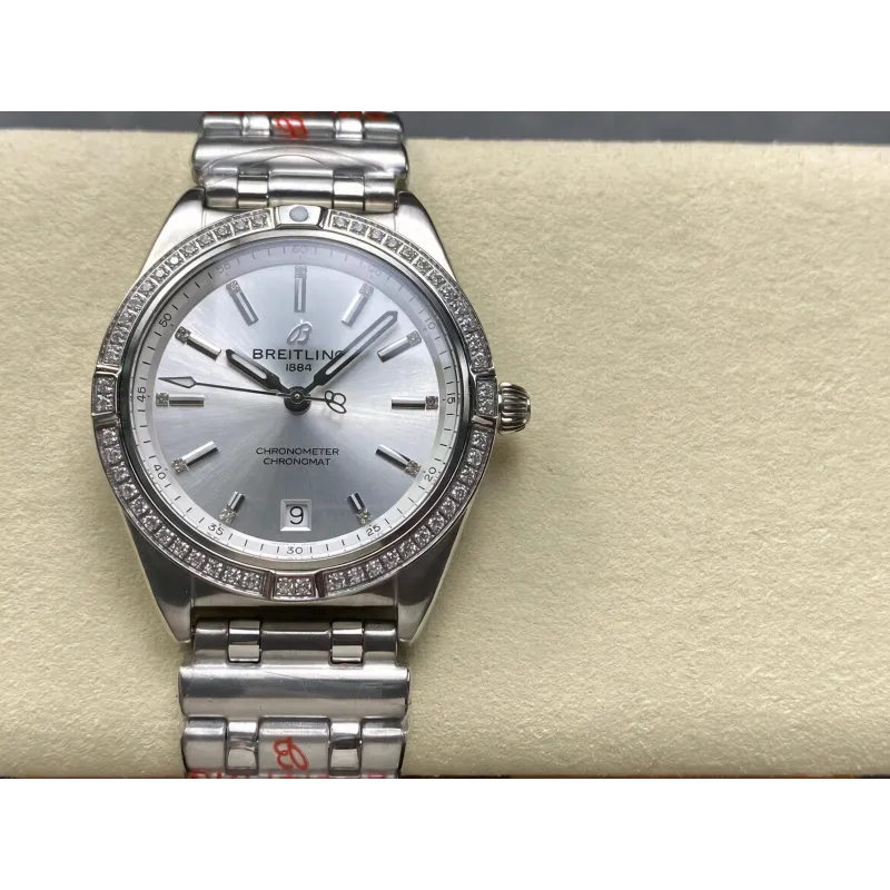 Breitling Chronomat Women's A10380591A1A1 Replica - Silver Dial Fluted Bezel