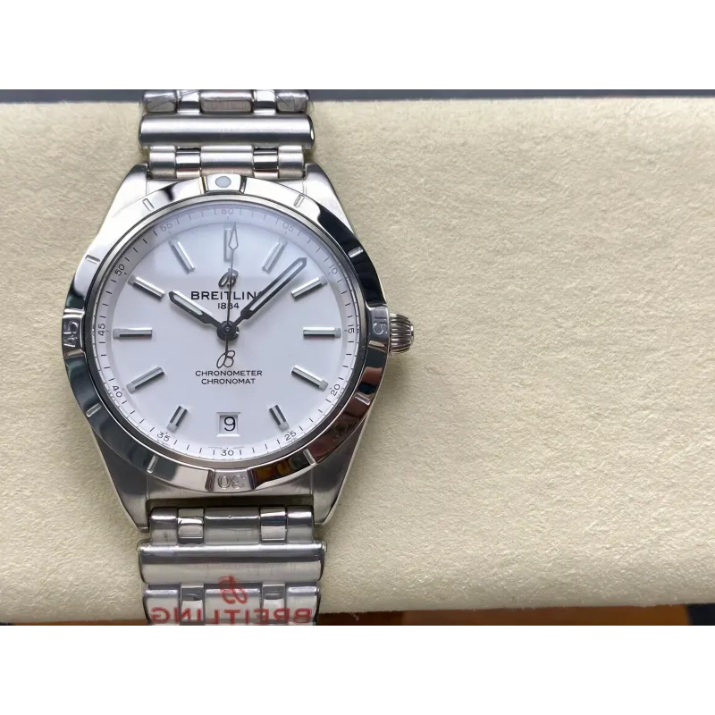 Breitling Chronomat Women's A10380101A3A1 Replica - White Dial Fluted Bezel