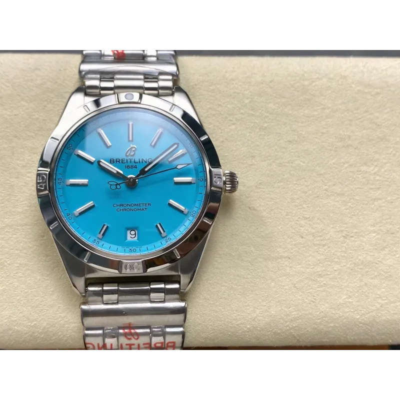 Breitling Chronomat Women's A103803A1L1A1 Replica - Tiffany Blue Dial Fluted Bezel