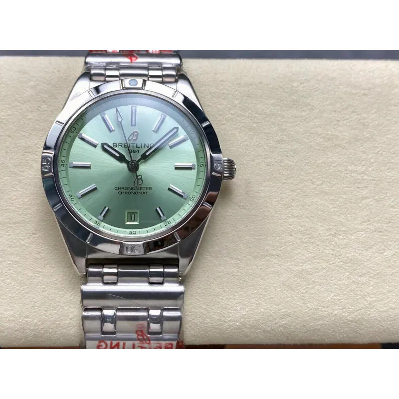 Breitling Chronomat Women's A10380101L1A1 Replica - Mint Green Dial Fluted Bezel