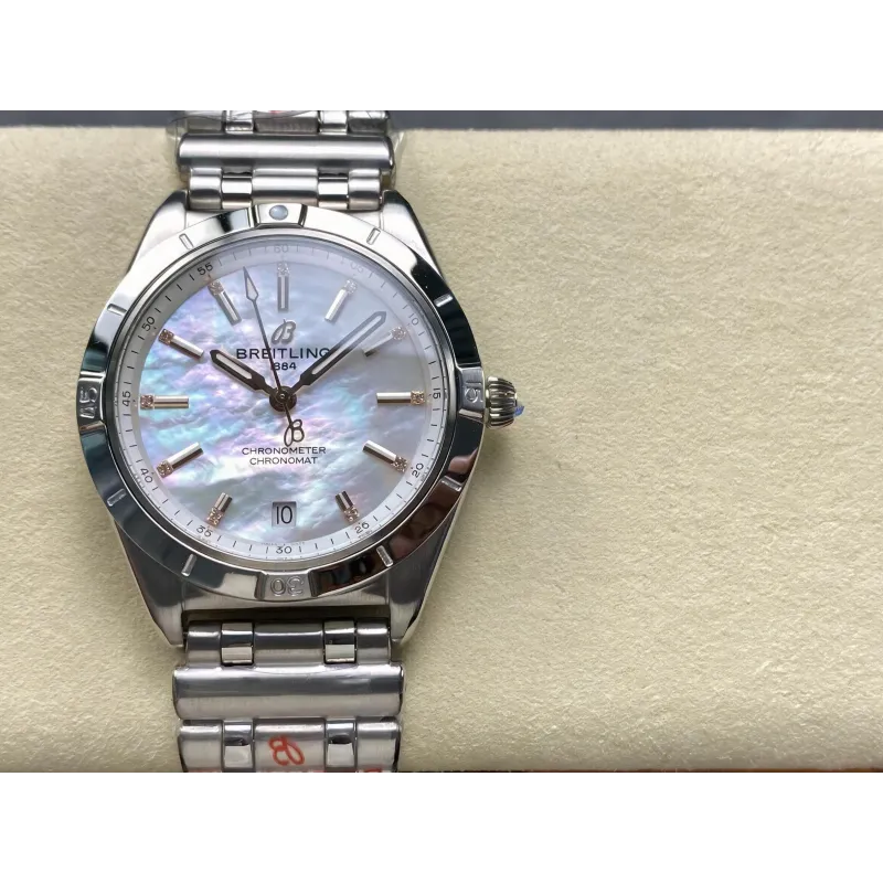 Breitling Chronomat Women's A10380101A4A1 Replica - Mother-of-Pearl Dial Fluted Bezel