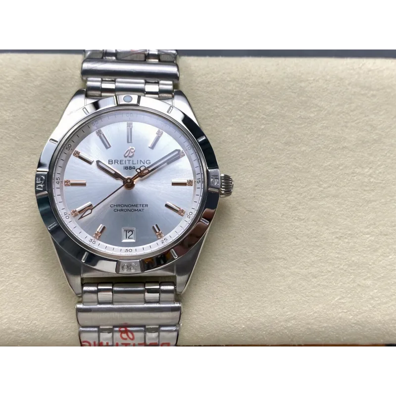 Breitling Chronomat Women's A10380101A2A1 Replica - Silver Dial Fluted Bezel