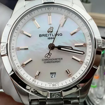 Breitling Chronomat Women's A10380101A4A1 Replica - Mother-of-Pearl Dial Fluted Bezel