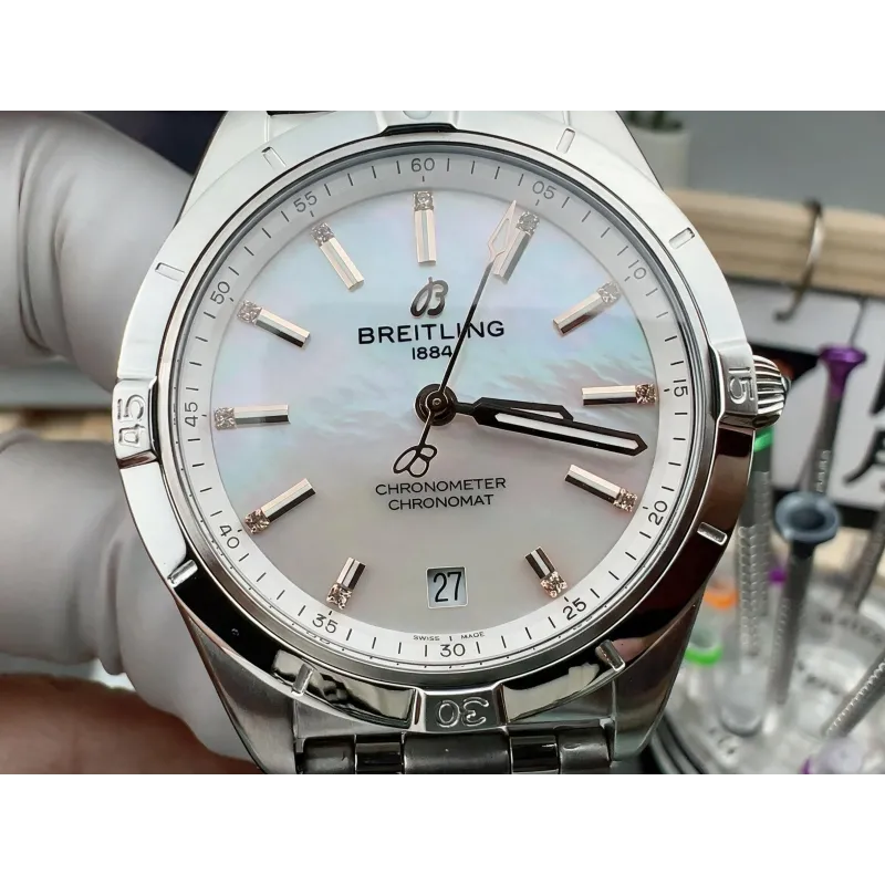 Breitling Chronomat Women's A10380101A4A1 Replica - Mother-of-Pearl Dial Fluted Bezel