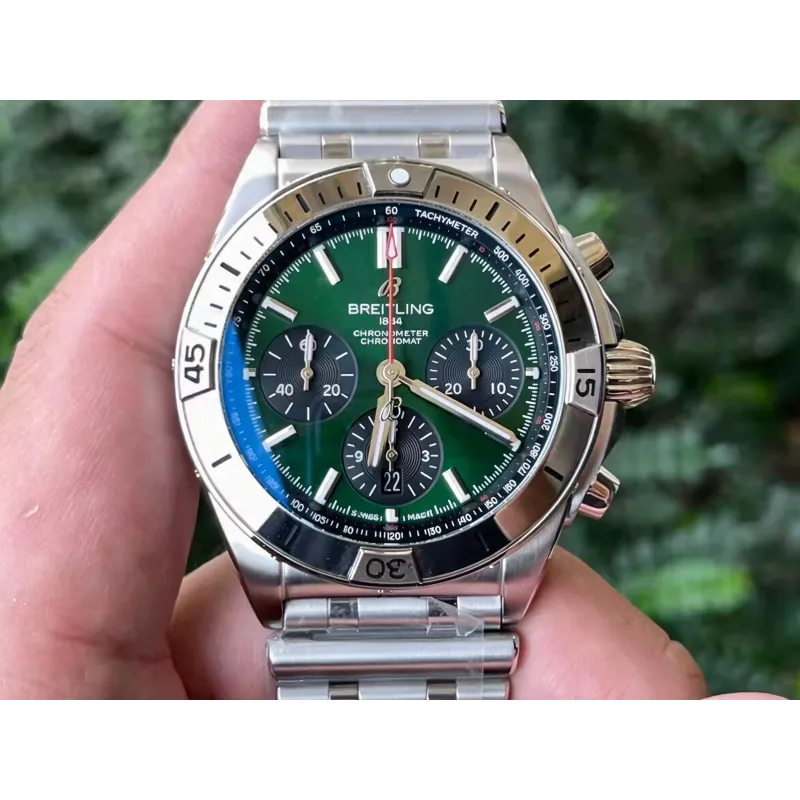 Breitling Chronomat AB0134101L2A1 Replica - Green Dial Fluted Bezel