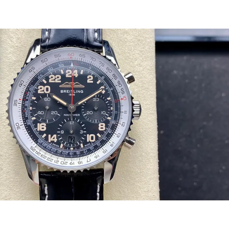 Breitling Navitimer PB02301A1B1P1 Replica - Black Dial Fluted Bezel