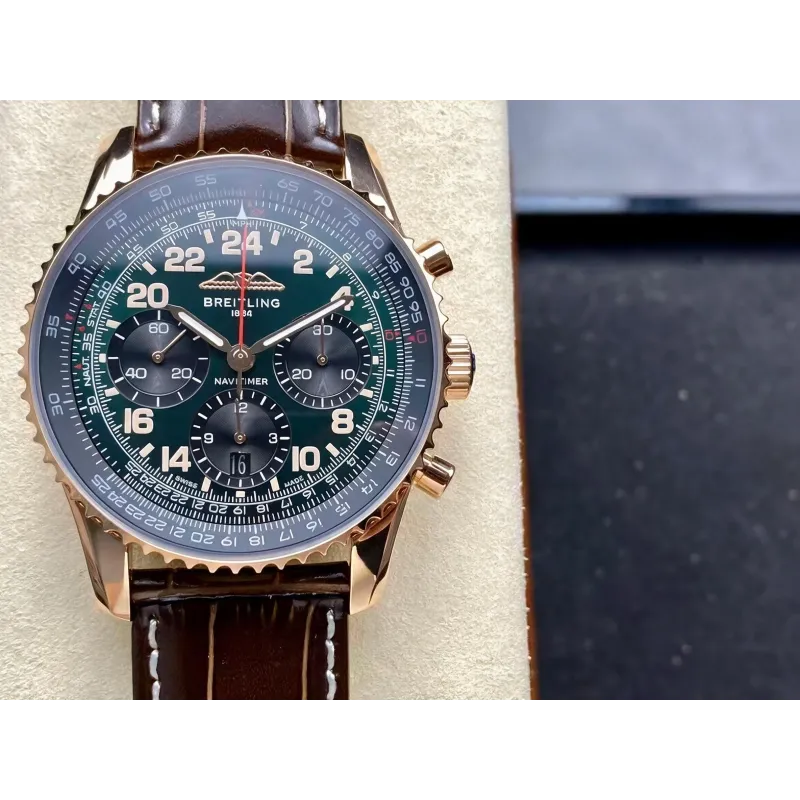 Breitling Navitimer RB12302A1L1P1 Replica - Green Dial Fluted Bezel