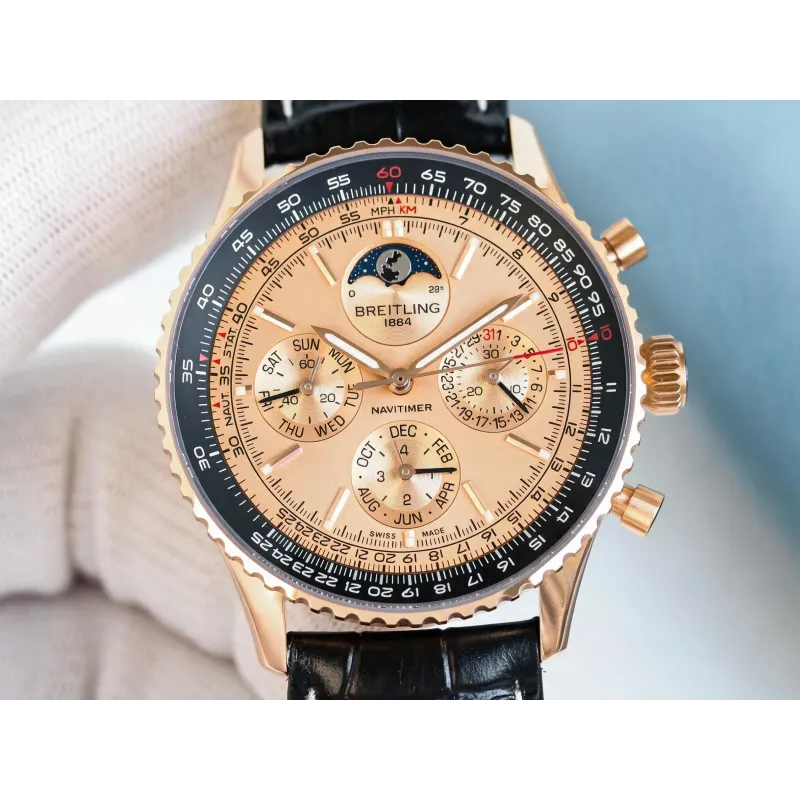 Breitling Navitimer RB19101A1H1P1 Replica - Rose Gold Dial Fluted Bezel