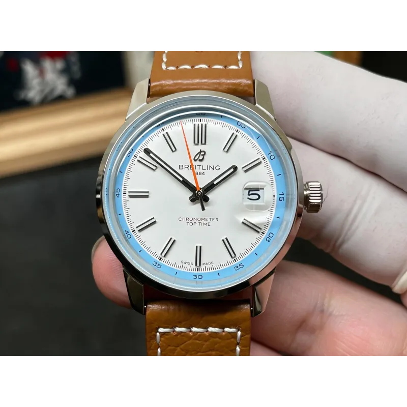 Breitling Top Time Automatic AB3113281A1X1 Replica - White Dial Leather Strap