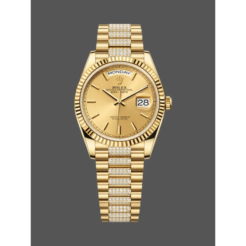Rolex Day-Date 36 Unisex 128238 Replica - Champagne Dial Fluted Bezel