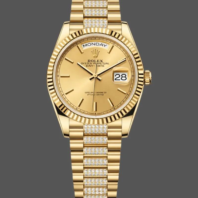 Rolex Day-Date 36 Unisex 128238 Replica - Champagne Dial Fluted Bezel