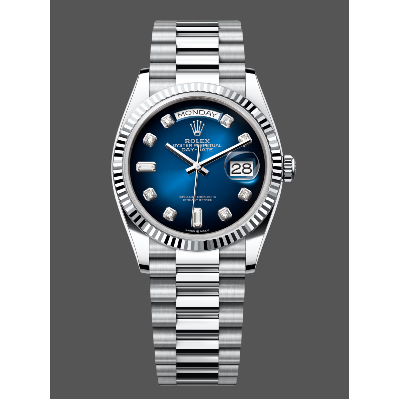 Rolex Day-Date Unisex 128236 Replica - Blue Dial Stainless Steel
