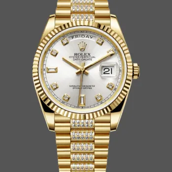 Rolex Day-Date 36 Unisex 128238 Replica - Silver Dial Fluted Bezel