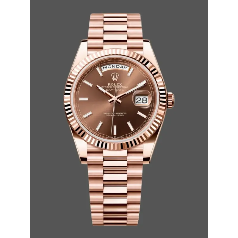 Rolex Day-Date 40 228235 Replica - Chocolate Brown Dial Fluted Bezel