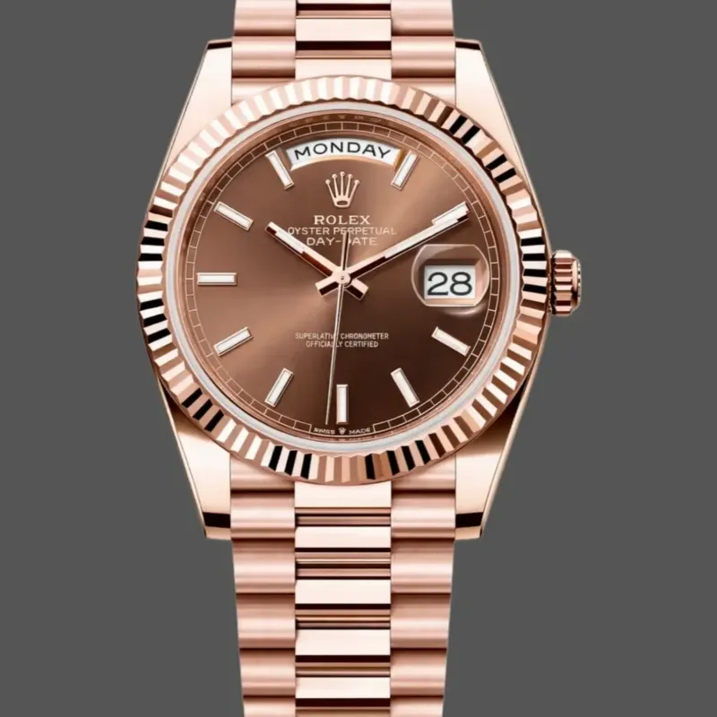 Rolex Day-Date 40 228235 Replica - Chocolate Brown Dial Fluted Bezel