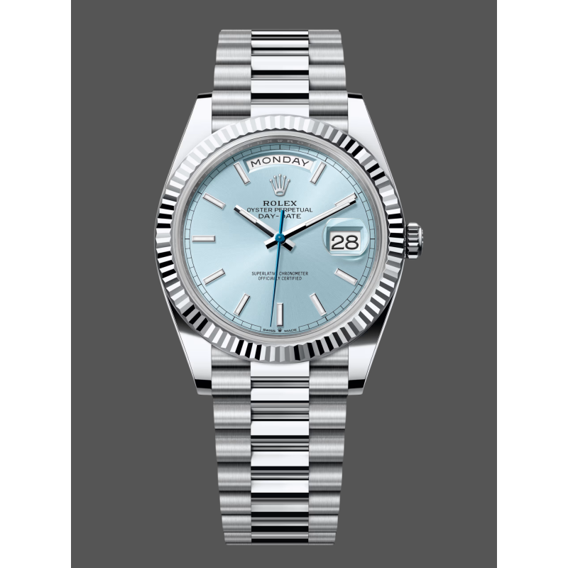 Rolex Day-Date 228236 Replica - Ice Blue Dial Fluted Bezel