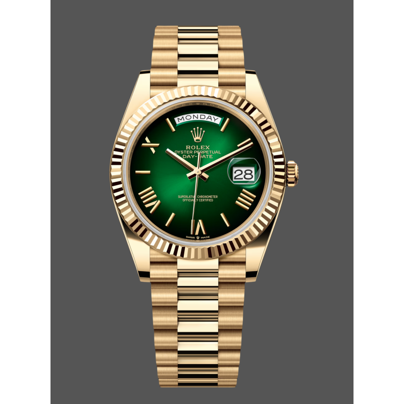 Rolex Day-Date 40 228238 Replica - Green Dial Fluted Bezel