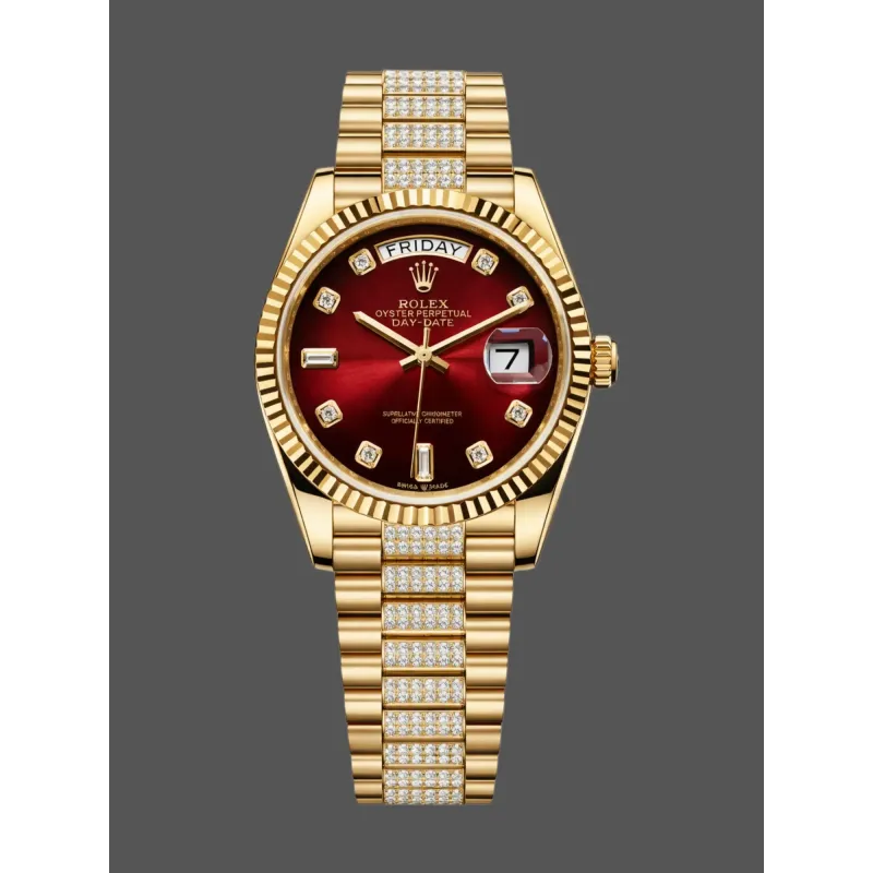 Rolex Day-Date 36 Unisex 128238 Replica - Red Dial Fluted Bezel