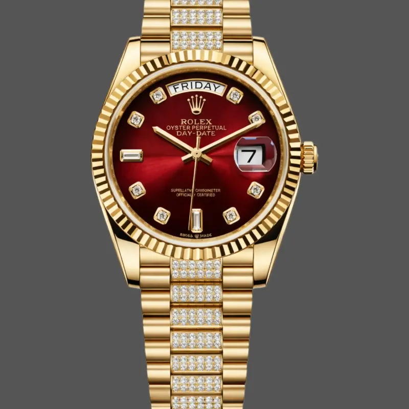 Rolex Day-Date 36 Unisex 128238 Replica - Red Dial Fluted Bezel