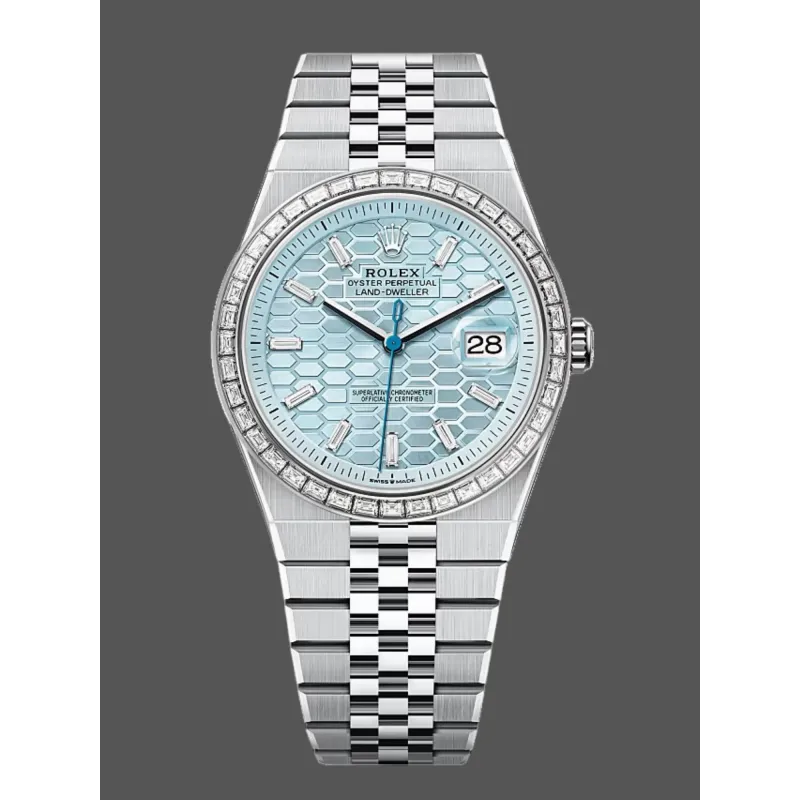 Rolex Land Dweller 127386 Replica - Ice Blue Dial Diamond Bezel