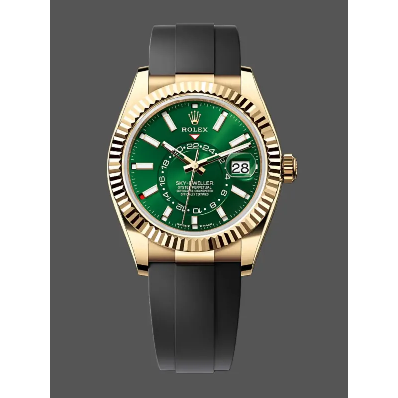 Rolex Sky-Dweller 336238 Replica - Green Dial Fluted Bezel