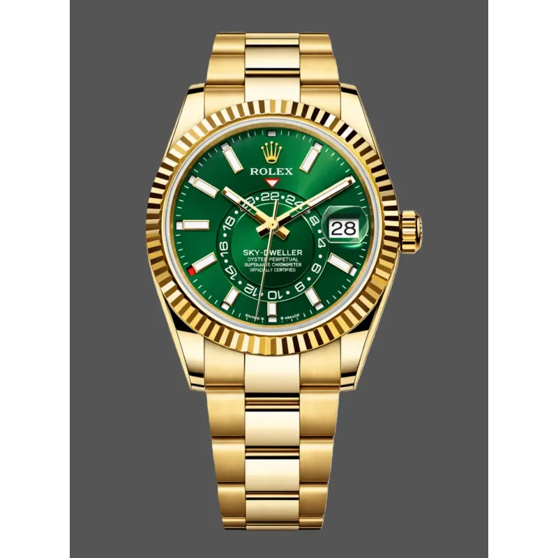 Rolex Sky-Dweller 336938 Replica - Green Dial Fluted Bezel