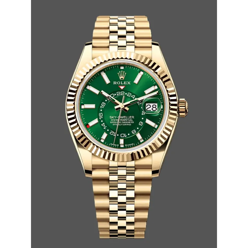Rolex Sky-Dweller 336938 Replica - Green Dial Fluted Bezel