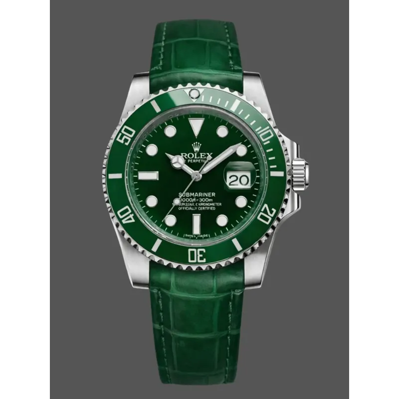 Rolex Submariner Date Hulk 116610LV Replica - Green Dial Leather Strap