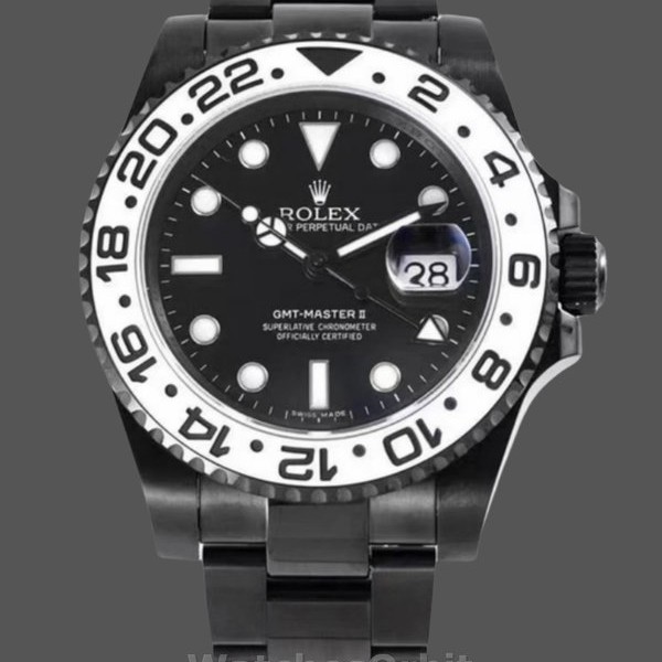 Mens Rolex GMT-Master II Stainless Steel Black PVD/DLC Coated 16710 - Black Dial Black Dial Replica Watch Image