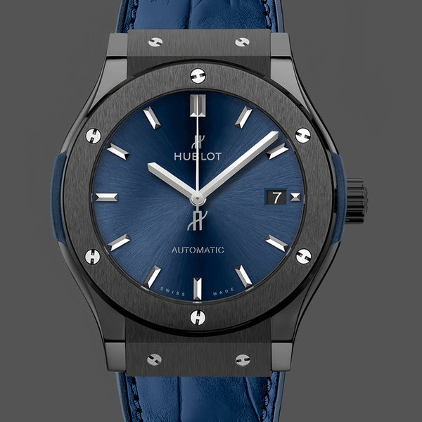 Mens Hublot Classic Fusion Automatic Stainless Steel 511.CM.7170.LR Blue Replica Image