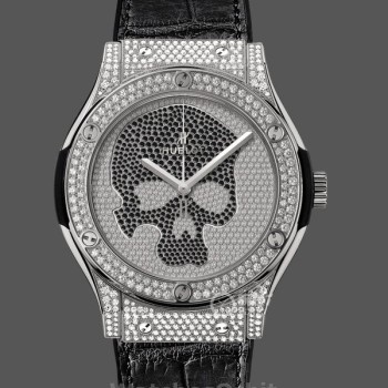 Men's Hublot Classic Fusion Skull Titanium Full Pave 511.NX.9000.LR.1704.SKULL 45mm Black / Diamonds