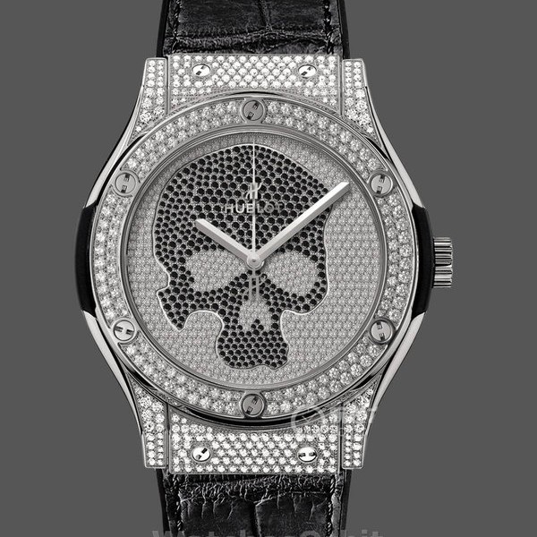 Mens Hublot Classic Fusion Skull Titanium Full Pave 511.NX.9000.LR.1704.SKULL 45mm Black / Diamonds Replica Watch Image
