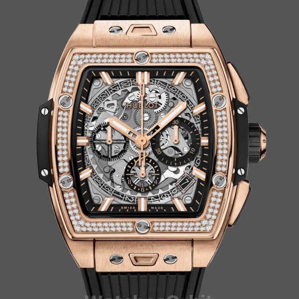 Mens Hublot Spirit of Big Bang King Gold with Diamonds 42MM 642.OX.0180.RX.1104 Skeleton Replica Watch Image