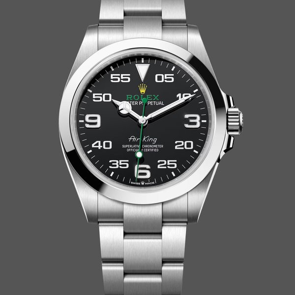 Mens Rolex Air-King 40mm Mens-116900-Stainless Steel-Black Arabic Dial Blue Replica Image