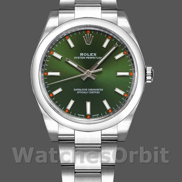 Unisexs Rolex Oyster Perpetual Air‑King 114200-34mm, Olive Green Index Dial, Unisex Olive Green Replica Watch Image