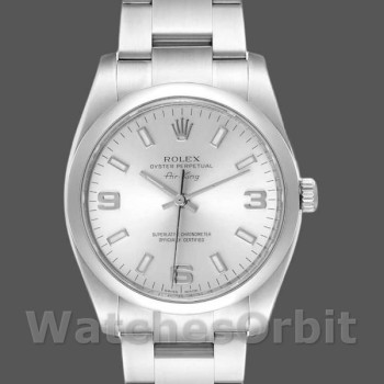 Unisex's Rolex Oyster Perpetual Air‑King-114200, 34mm, Silver Arabic Dial, Unisex Silver