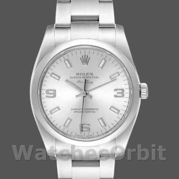 Unisexs Rolex Oyster Perpetual Air‑King-114200, 34mm, Silver Arabic Dial, Unisex Silver Replica Watch Image