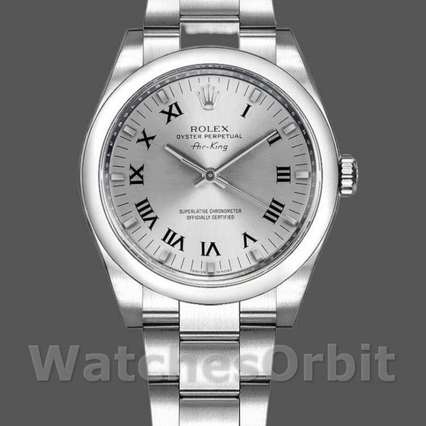 Unisexs Rolex Oyster Perpetual Air-King 34mm Unisex-114200-Silver Dial Silver Replica Image