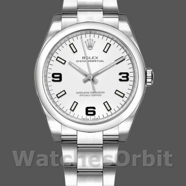 Unisexs Rolex Oyster Perpetual Air-King 34mm Unisex-114200-White Dial-Automatic Automatic:life waterproof, Swiss: 30 meters, TOP: 100 meters Replica Image