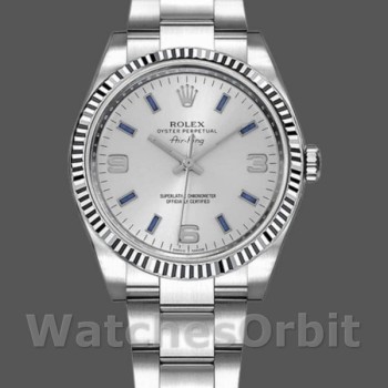 Unisex's Rolex Oyster Perpetual Air-King 34mm Unisex-114234-Blue Hour Markers-Silver Dial Silver