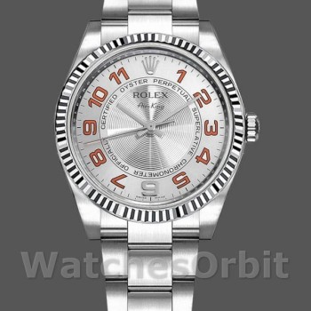 Unisex's Rolex Oyster Perpetual Air‑King-114234, 34mm, Silver Orange Arabic Dial, Unisex Silver