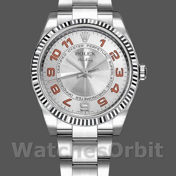 Unisexs Rolex Oyster Perpetual Air‑King-114234, 34mm, Silver Orange Arabic Dial, Unisex Silver Replica Watch Image