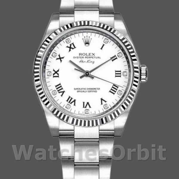 Unisexs Rolex Oyster Perpetual Air-King 34mm Unisex-114234-White Diamond Dial White Diamond Replica Image