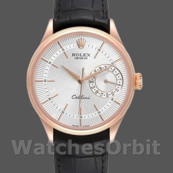 Men's Rolex Cellini Date 39mm Men's-50515-Rose Gold-Silver Guilloche Index Dial Silver