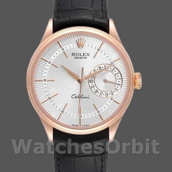 Mens Rolex Cellini Date 39mm Mens-50515-Rose Gold-Silver Guilloche Index Dial Silver Replica Image