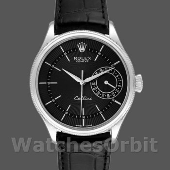 Men's Rolex Cellini Date 39mm Men's-50519-Black Leather-Black Dial Black
