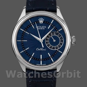 Men's Rolex Cellini Date-50519, 39mm, Blue Dial, Blue Leather Strap, Men’s Blue
