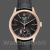 Mens Rolex Cellini Dual Time 39mm Mens-50525-Black Dial-Black Leather Strap Black Replica Image