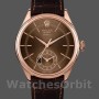 Men's Rolex Cellini Dual Time 39mm Men's-50525-Brown Guilloche Dial-Brown Leather Strap Brown