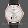 Men's Rolex Cellini Dual Time 39mm Men's-50525-Silver Dial-Black Leather Strap Silver